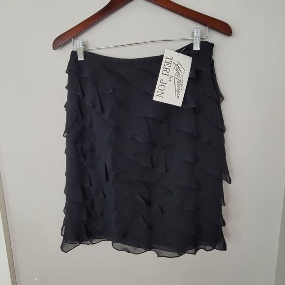 Rickie Freeman for Teri Jon Tiered Silk Skirt 10 - Picture 1 of 5